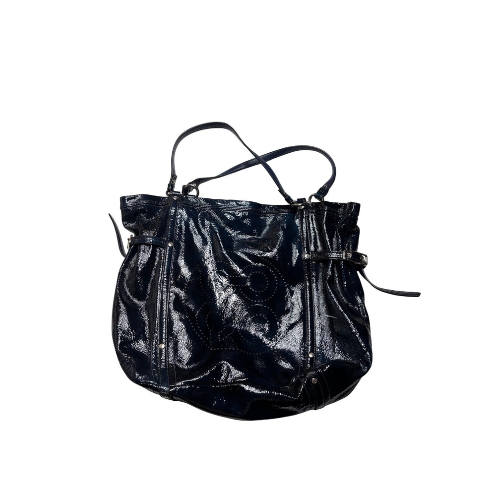 Coach Madison Maggie Navy Blue Patent Leather‎ Shoulder Bag Tote 17036